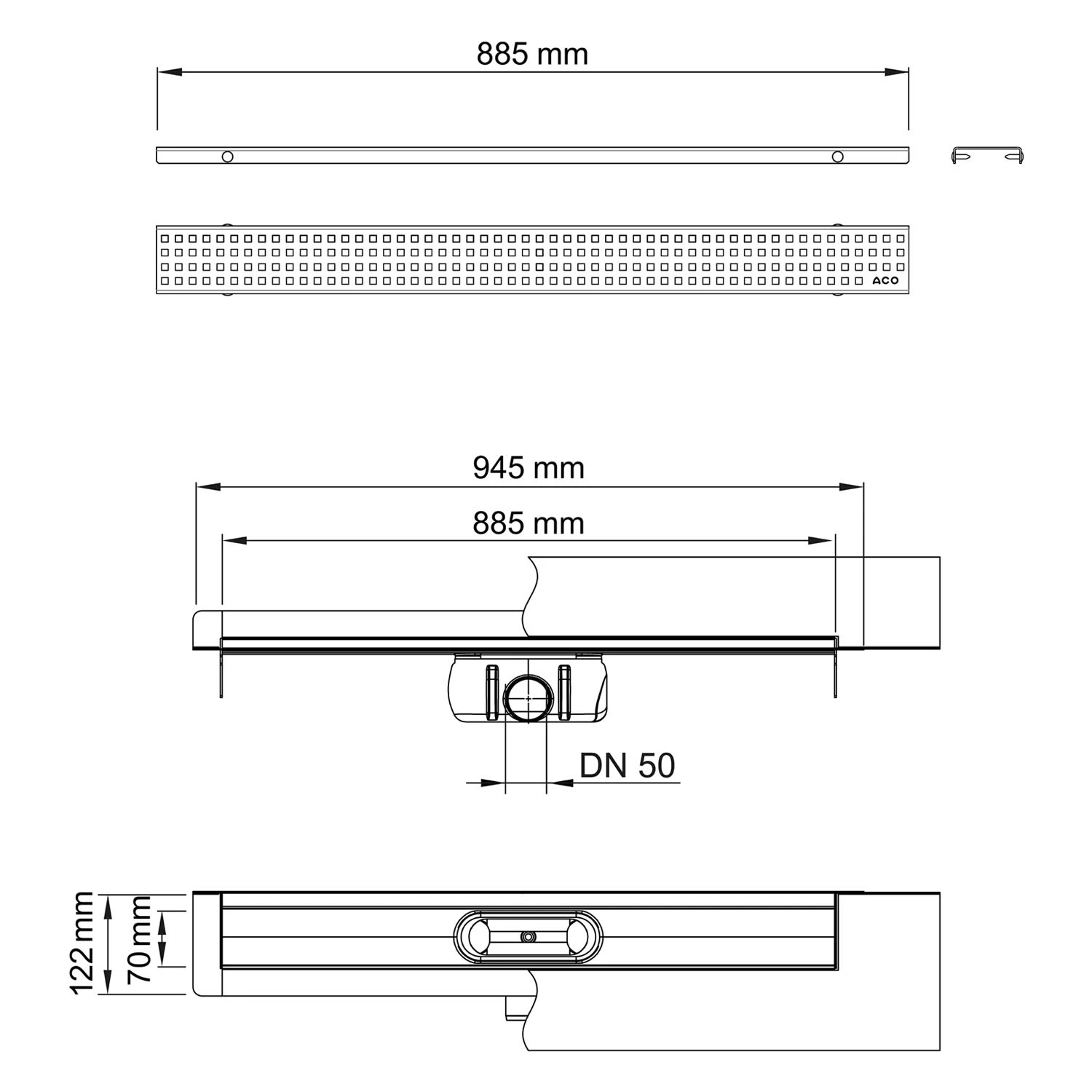ACO ShowerDrain C Duschrinnen-Set Mit Aufkantung, DN 50, Länge 88,5 Cm Inklusive Design-Rost Square 4 ACO ShowerDrain C Duschrinnen-Set Mit Aufkantung, DN 50, Länge 88,5 Cm Inklusive Design-Rost Square – Bild 4