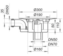 Dallmer Ablaufgehäuse 61/1 HT, Zulauf DN 50, DN 50/DN 70