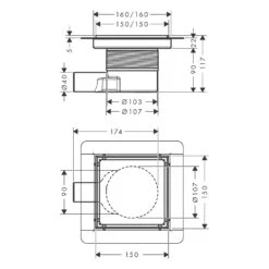 Hansgrohe RainDrain Brilliance Komplettset Punktablauf 15/15 Cm Rückseitig Befliesbar -VIEGA Verkäufe hansgrohe raindrain duschrinnen und punktablaeufe brilliance 11042974
