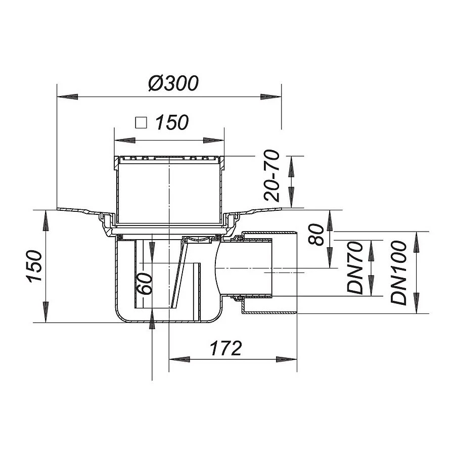 Dallmer Bodenablauf 57 KE, DN 70/DN 100, 15 X 15 Cm 1 Dallmer Bodenablauf 57 KE, DN 70/DN 100, 15 X 15 Cm