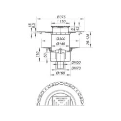 Dallmer Dünnbett-Bodenablauf 61 HT/VC, DN 50/DN 70, 15 X 15 Cm