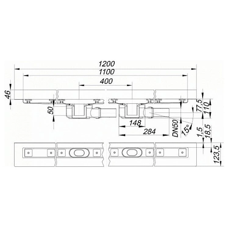 Dallmer CeraLine W Duo Duschrinne 110 Cm, DN 50 1 Dallmer CeraLine W Duo Duschrinne 110 Cm, DN 50