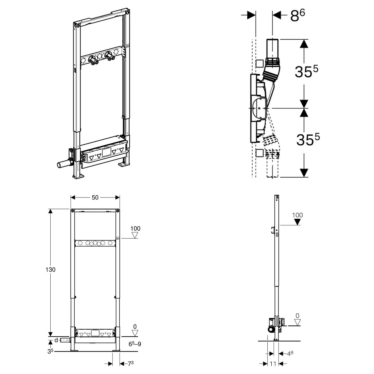 Geberit Duofix Element Für Dusche 130 Cm Mit Wandablauf, Wandarmatur AP D40 3 Geberit Duofix Element Für Dusche 130 Cm Mit Wandablauf, Wandarmatur AP D40 – Bild 3