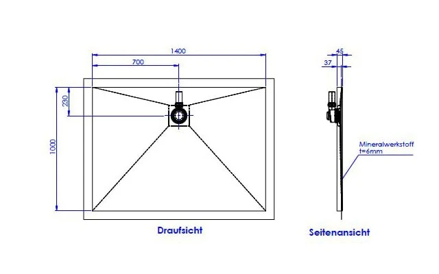Schedel Plan Plus Mineral-Duschelement Bodeneben 140 X 100 Cm, Ablauf Hinten Mittig 1 Schedel Plan Plus Mineral-Duschelement Bodeneben 140 X 100 Cm, Ablauf Hinten Mittig