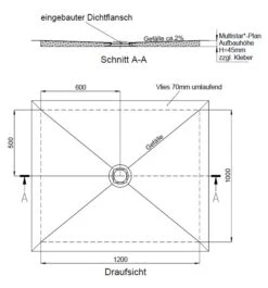 Schedel Plan Duschelement Bodeneben 120 X 100 Cm, Verfliesbar, Ablauf Mittig