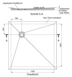 Schedel Plan Duschelement Bodeneben 120 X 120 Cm, Verfliesbar, Eck-Ablauf