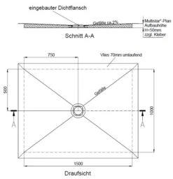 Schedel Plan Duschelement Bodeneben 150 X 100 Cm, Verfliesbar, Ablauf Mittig