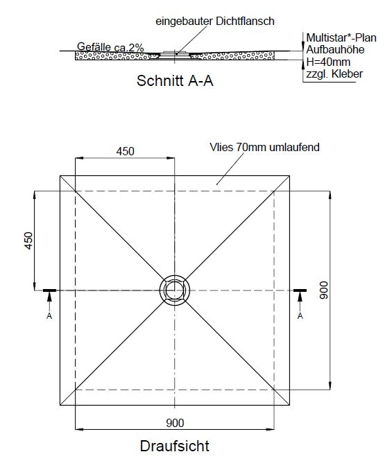 Schedel Plan Duschelement Bodeneben 90 X 90 Cm, Verfliesbar, Ablauf Mittig 1 Schedel Plan Duschelement Bodeneben 90 X 90 Cm, Verfliesbar, Ablauf Mittig